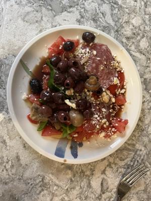 Mediterranean Antipasto Salad Plate with Olives, Salami & Feta